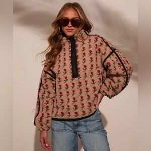 VICI Sherpa Floral Quarter Zip Sweatshirt
